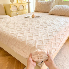1pc Winter Warm Bed Sheet with Elastic Band Single/Queen/King Mattress Cover Thick Coral Fleece Fluffy Fitted Bed Sheets for Bed