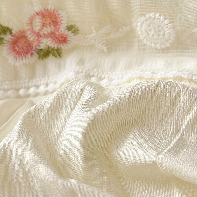Korean Princess Style Lace Ruffles Wedding Bedding Set Seersucker Washed Cotton Soft Duvet Cover Set Bed Sheet Pillowcase 3/4Pcs