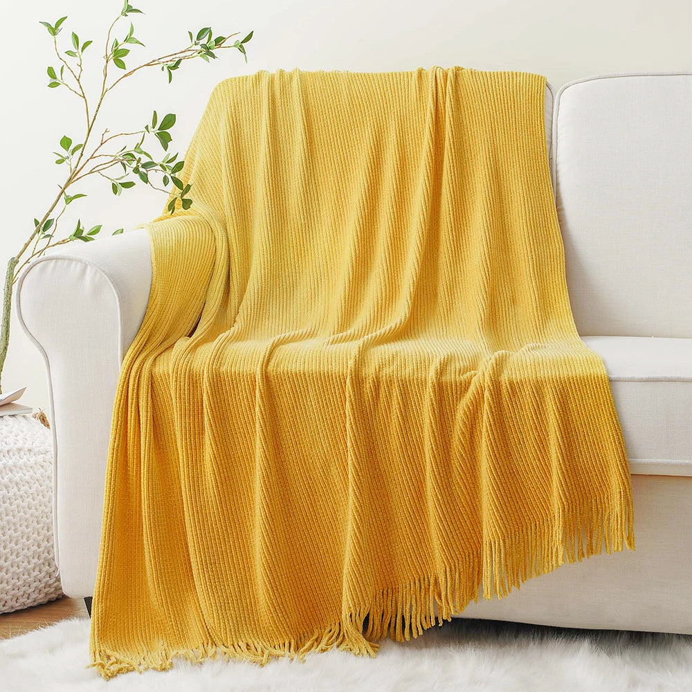 Battilo Chenille Knit Blankets with Tassels Green Plaid Throw Blanket for Bed Couch Decorative Sofa Blanket Bedroom Spring Decor