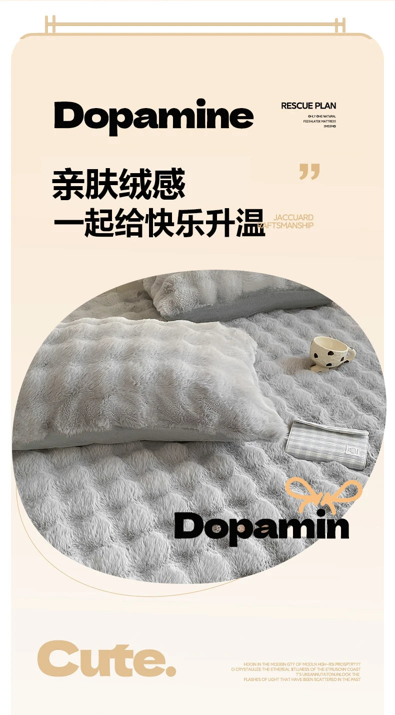 Fluffy Plush Fitted Bed Sheet for Winter Solid Color Rabbit Fleece Bed Sheets on Elastic Winter Warm Thicken Mattress Protector