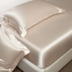 3 Pcs High End 100% Mulberry Silk Fitted Sheet Set with Pillowcase Luxury Solid Color Silk Bedsheet Soft Smooth Satin Bed Linen
