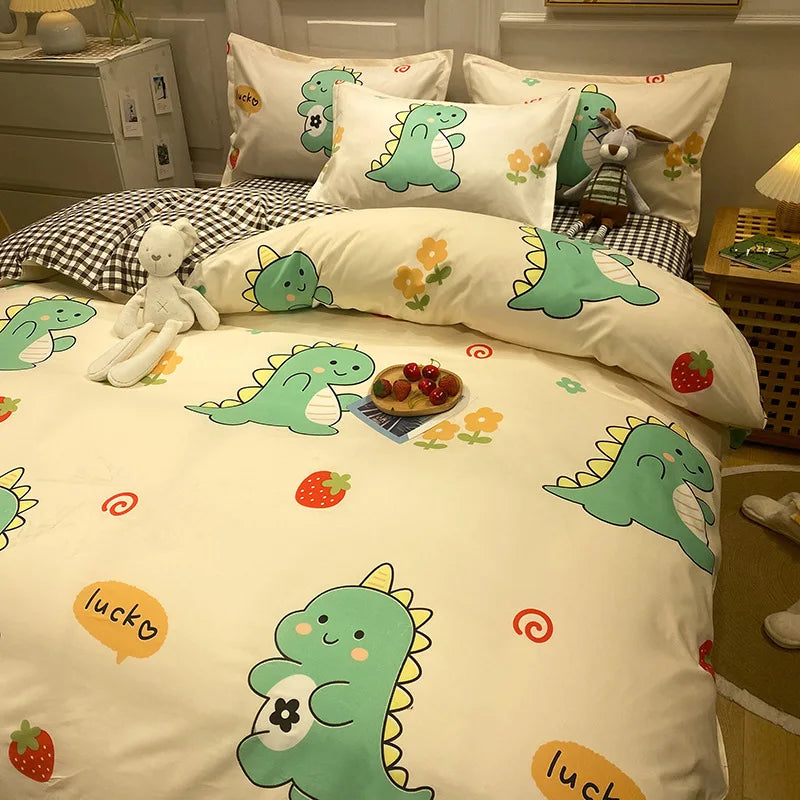 Daisy Printed King Size Duvet Cover Set with Sheets High Quality Washed Cotton Bedding Set Queen Home Bed Sets Comforter Covers