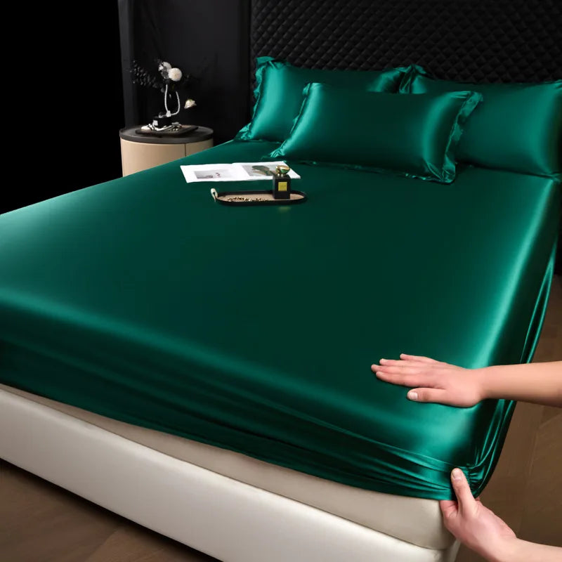 3 Pcs High End 100% Mulberry Silk Fitted Sheet Set with Pillowcase Luxury Solid Color Silk Bedsheet Soft Smooth Satin Bed Linen