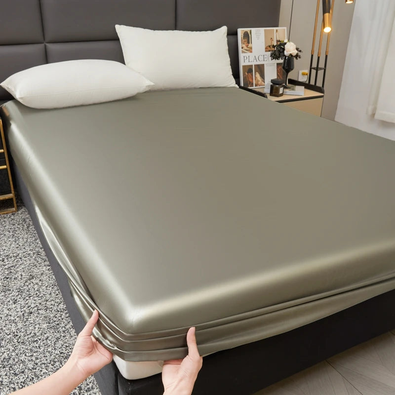 Waterproof Smooth Satin Fitted Sheet For Single Double Queen King Bed Silky Mattress Protector For Women Kids Family with Pet
