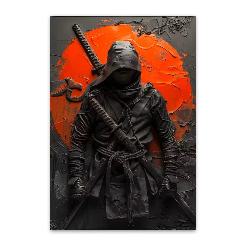 Japanese Ninja Warrior Poster Printing, Retro Character Canvas Wall Art, For Cafes, Bars, Clubs Home Decoration