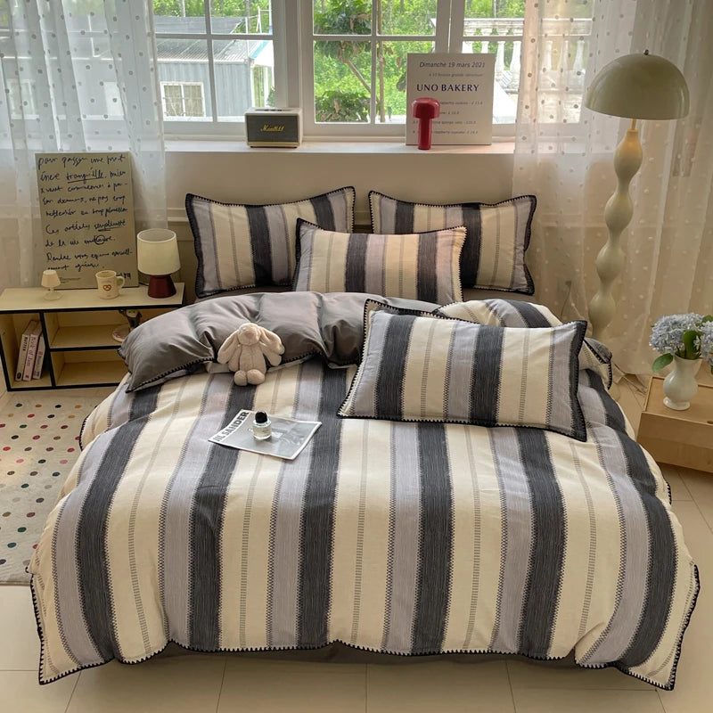 Luxury Heavyweight Cotton Bedding Set 100% Premium Washed Cotton Duvet Cover Set Cozy Home Decor King Size Ultra Soft Breathabe