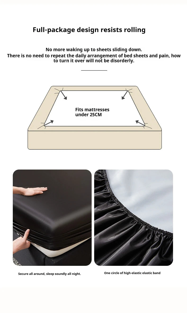 Waterproof Smooth Satin Fitted Sheet For Single Double Queen King Bed Silky Mattress Protector For Women Kids Family with Pet