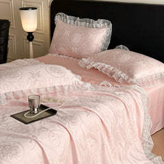 Cooling Summer Quilt Twin Queen Size 2026 Korean Lace Trim Silky Satin Lightweight Blanket for Hot Summer Nights Bedroom AC Room