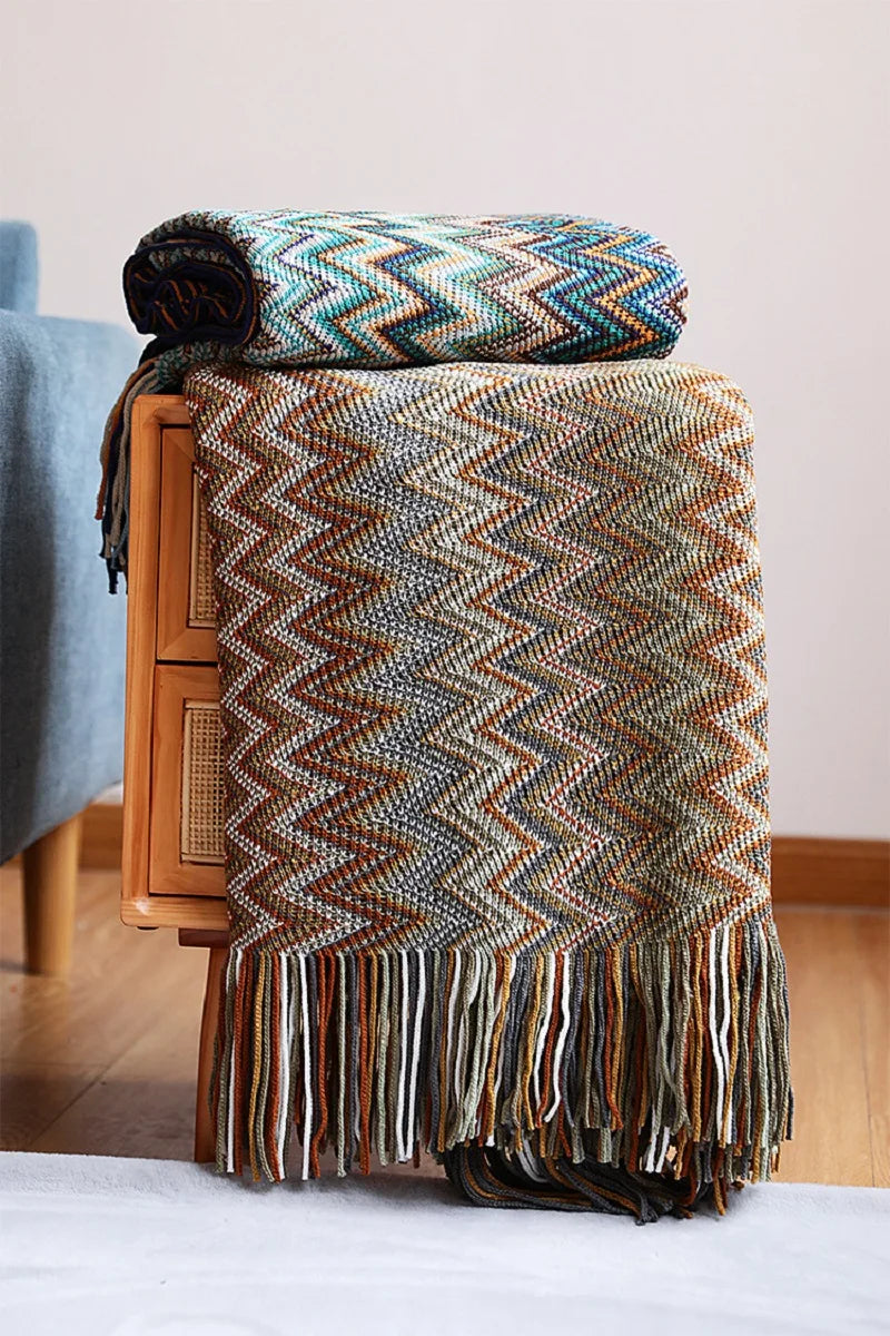 100% Acryl Hand Knitted Blanket with Tassel Summer Blanket Bed Sofa Travel Breathable Chic Bohemian Soft Comfortable Blanket