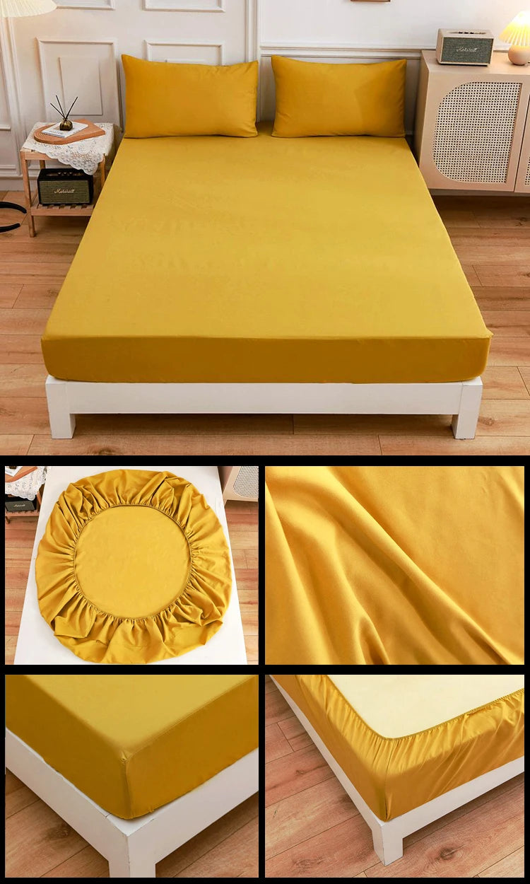 Kuup Polyester 3pcs Solid Color Queen Size Bedding Set - Fitted Sheet & Pillowcases with Elastic Band Mattress Cover