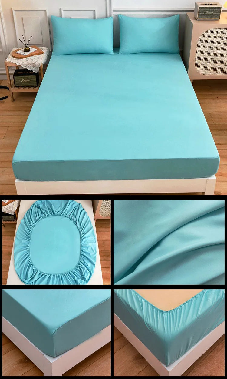 Kuup Polyester 3pcs Solid Color Queen Size Bedding Set - Fitted Sheet & Pillowcases with Elastic Band Mattress Cover