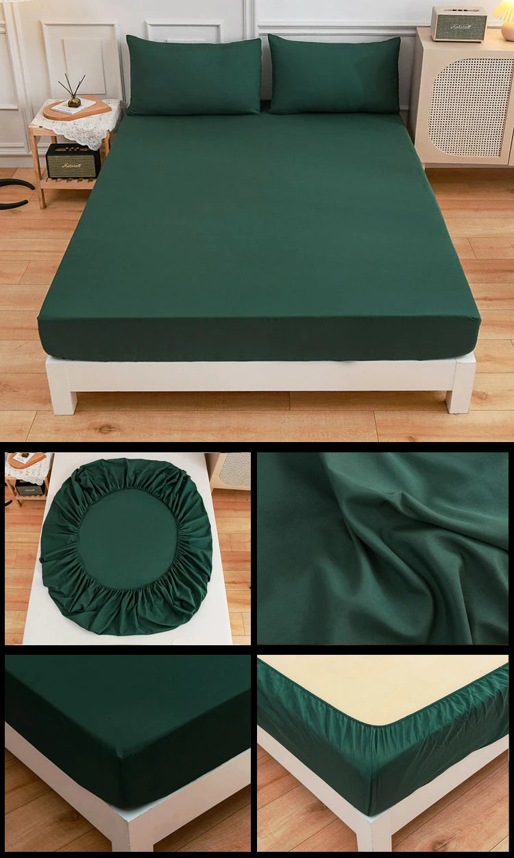 Kuup Polyester 3pcs Solid Color Queen Size Bedding Set - Fitted Sheet & Pillowcases with Elastic Band Mattress Cover