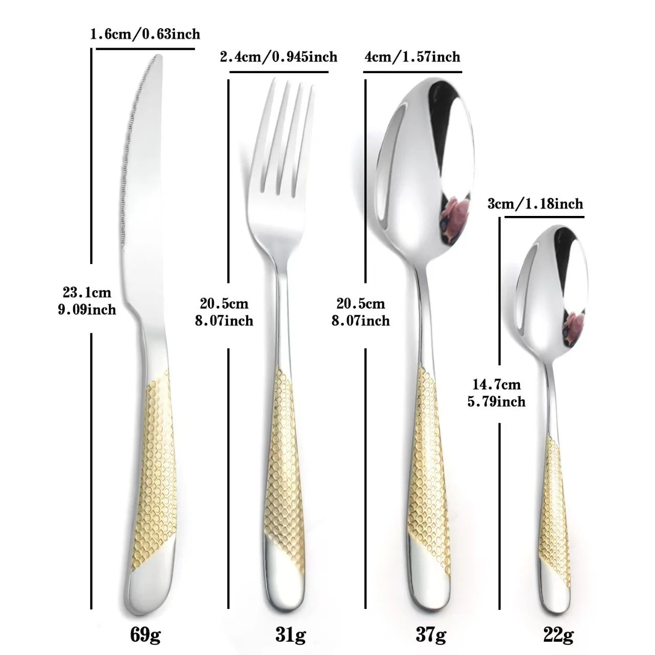 24pcs stainless steel tableware set, including knife, fork, spoon and coffee spoon gift box, dishwasher safe.