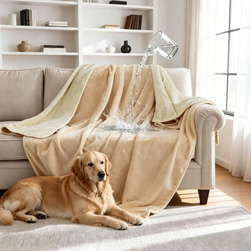 Waterproof Blanket for Bed Sofa Couch, Water Resistant Blanket，Reversible Leakproof Bed Cover for Adults Elderly Pets