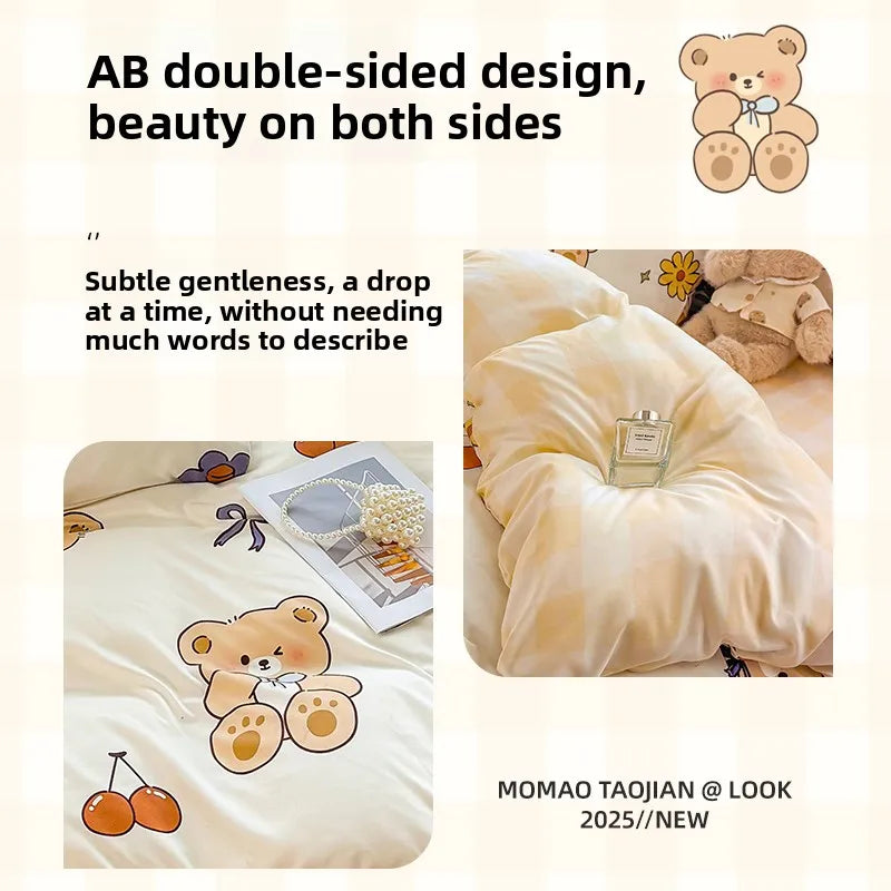Washed Cotton Bedding Set Single Bed Three Piece Set Student Dormitory Pure Color Four Piece Set Bed Sheet Duvet Cover Quilt