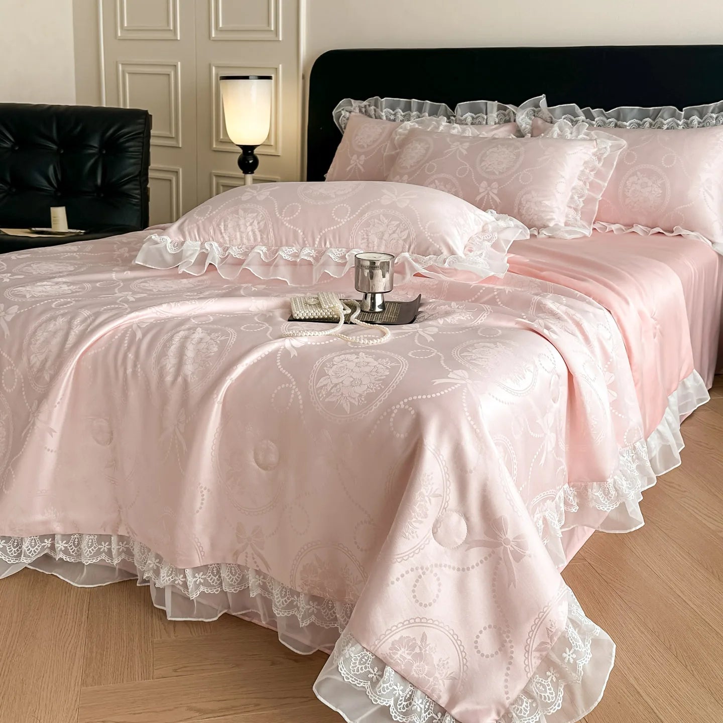 Cooling Summer Quilt Twin Queen Size 2026 Korean Lace Trim Silky Satin Lightweight Blanket for Hot Summer Nights Bedroom AC Room
