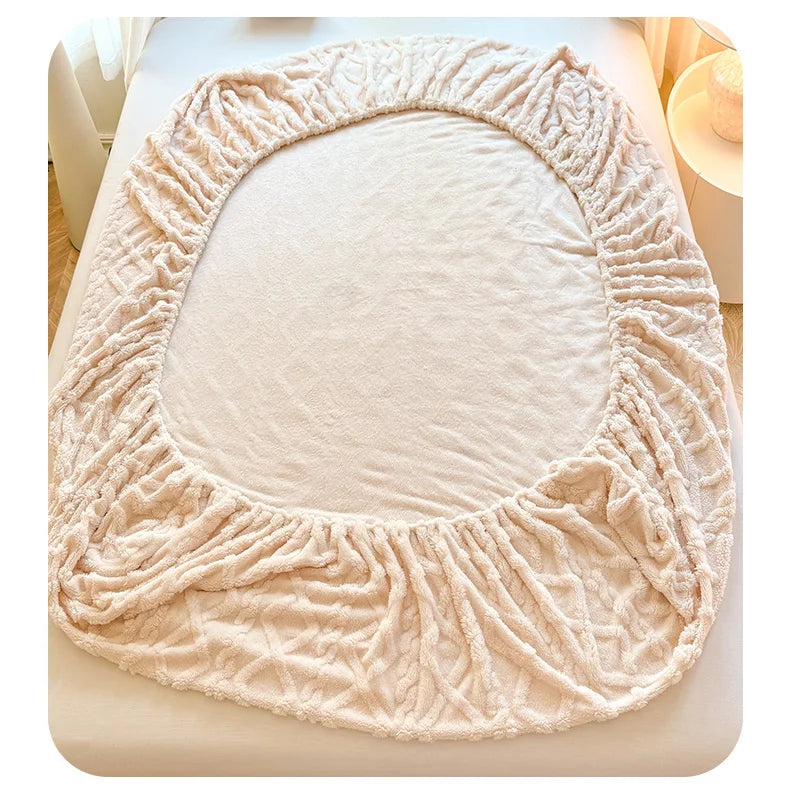 1pc Winter Warm Bed Sheet with Elastic Band Single/Queen/King Mattress Cover Thick Coral Fleece Fluffy Fitted Bed Sheets for Bed