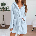Autumn Winter Women Sexy Bath Robe Fluffy Plush Pyjamas Ladies Hooded Dressing Solid Color Gown Warm Bathrobe Female Loungewear