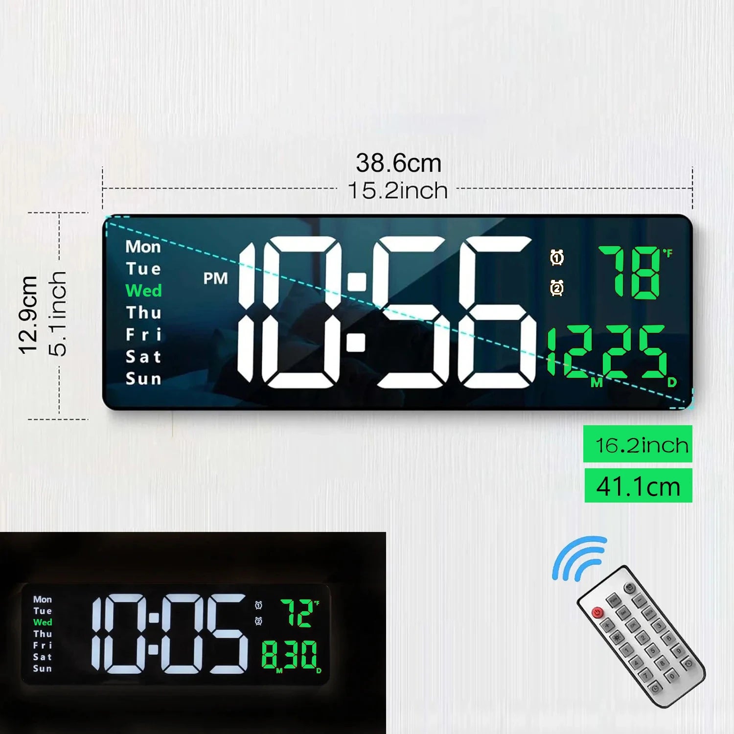 16.2'' Large Digital Wall Clock with Remote Control Big LED/Dual Alarm/8 RGB Colors Digital Alarm Clock Electronic Watch