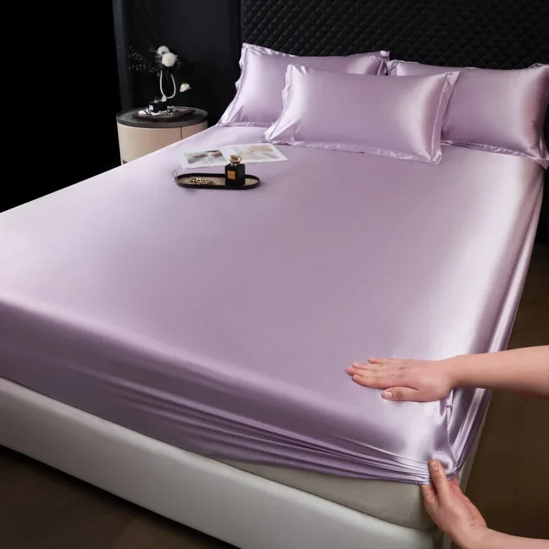 3 Pcs High End 100% Mulberry Silk Fitted Sheet Set with Pillowcase Luxury Solid Color Silk Bedsheet Soft Smooth Satin Bed Linen