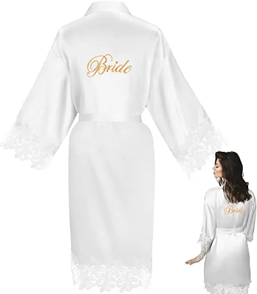 Bridesmaid Robes Rose Gold Bride Robe Wedding Bridesmaid Gift Satin Lace Robe Bridal Dressing Gown Bachelorette Party Pajamas