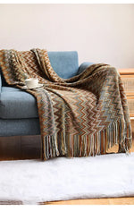 100% Acryl Hand Knitted Blanket with Tassel Summer Blanket Bed Sofa Travel Breathable Chic Bohemian Soft Comfortable Blanket