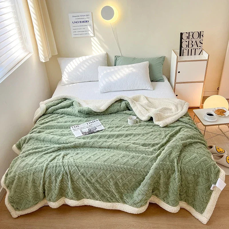 Soft Woolen Blanket for Bedding and Sofa, Warm Lamb Velvet Flannel Cover Blanket for Office, Air Conditioning and Nap
