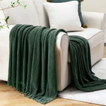 Battilo Chenille Knit Blankets with Tassels Green Plaid Throw Blanket for Bed Couch Decorative Sofa Blanket Bedroom Spring Decor