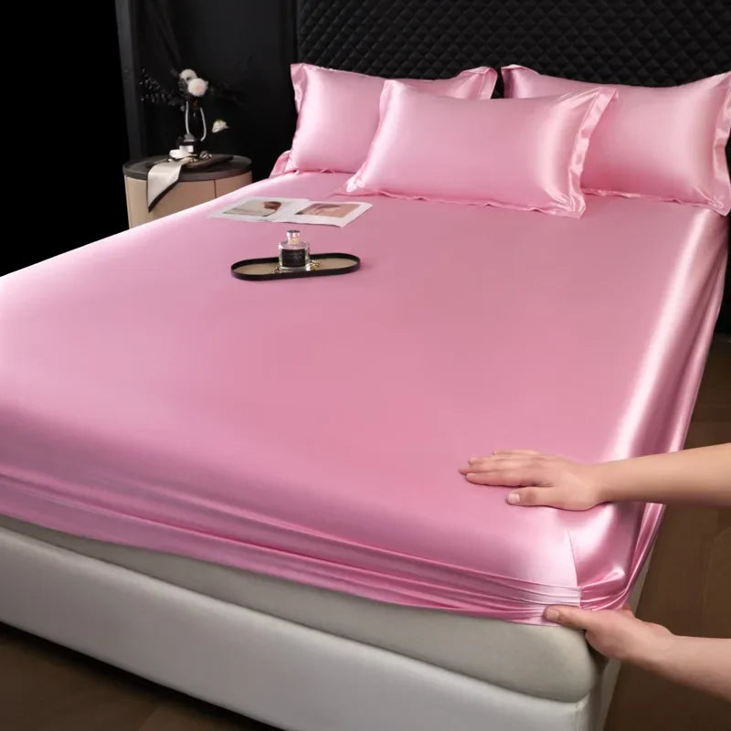 3 Pcs High End 100% Mulberry Silk Fitted Sheet Set with Pillowcase Luxury Solid Color Silk Bedsheet Soft Smooth Satin Bed Linen