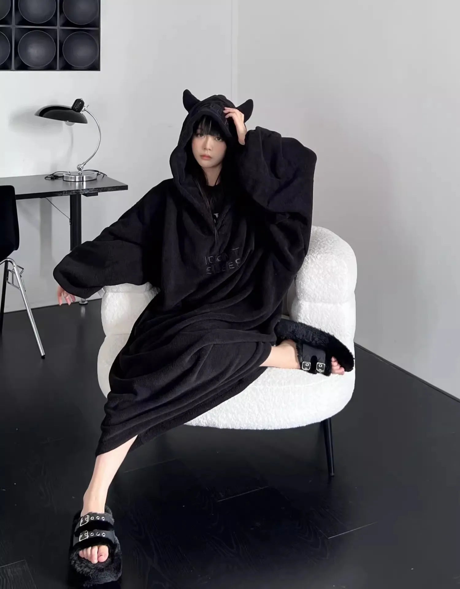 Thickened padded pajamas Solid color Homewear Loose oversized hooded Dresses Imp couple robe Fall and winter one-piece Sleepwear