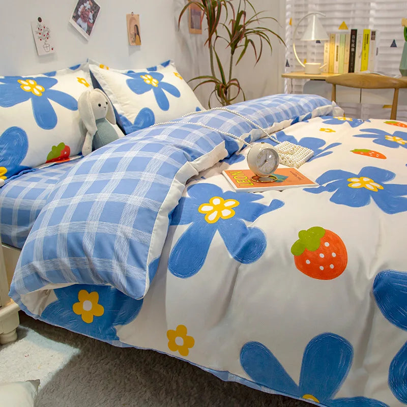 Daisy Printed King Size Duvet Cover Set with Sheets High Quality Washed Cotton Bedding Set Queen Home Bed Sets Comforter Covers
