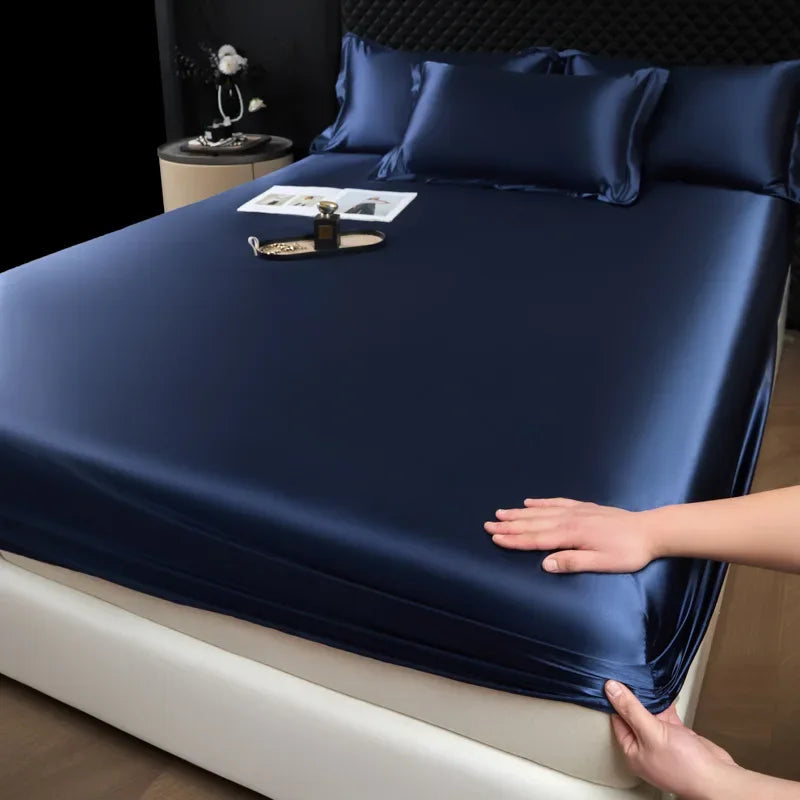 3 Pcs High End 100% Mulberry Silk Fitted Sheet Set with Pillowcase Luxury Solid Color Silk Bedsheet Soft Smooth Satin Bed Linen