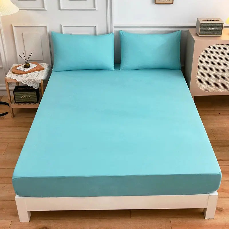 Kuup Polyester 3pcs Solid Color Queen Size Bedding Set - Fitted Sheet & Pillowcases with Elastic Band Mattress Cover