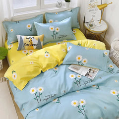 Daisy Printed King Size Duvet Cover Set with Sheets High Quality Washed Cotton Bedding Set Queen Home Bed Sets Comforter Covers