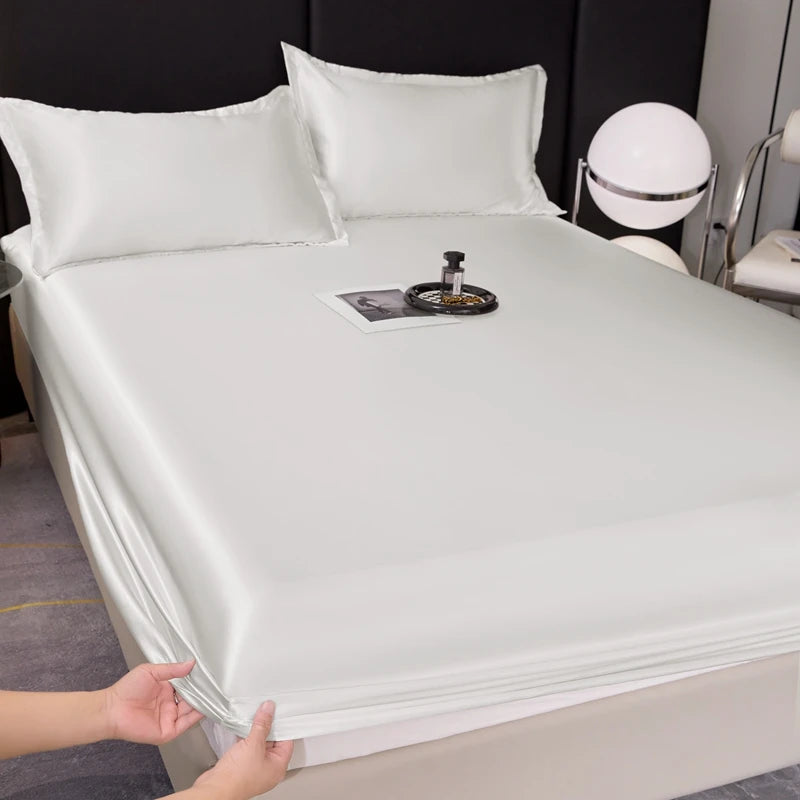 Satin Rayon Fitted Sheet Solid Color Mattress Cover With Elastic Band Bed Sheet High-End Home Hotel Bedding Fit Sheet