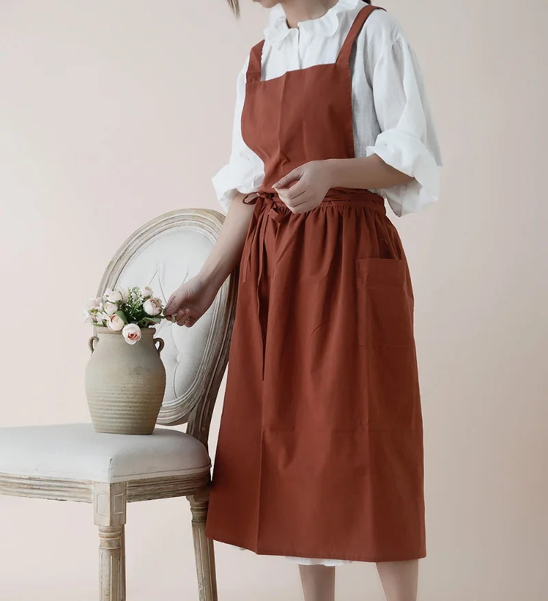Long Lightweight Waterproof Oil Proof Anti Hair Pleated Apron With Pockets For Women Kitchen Beauty Salon Nail Pet