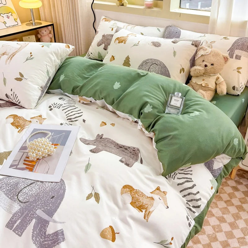 Washed Cotton Bedding Set Single Bed Three Piece Set Student Dormitory Pure Color Four Piece Set Bed Sheet Duvet Cover Quilt
