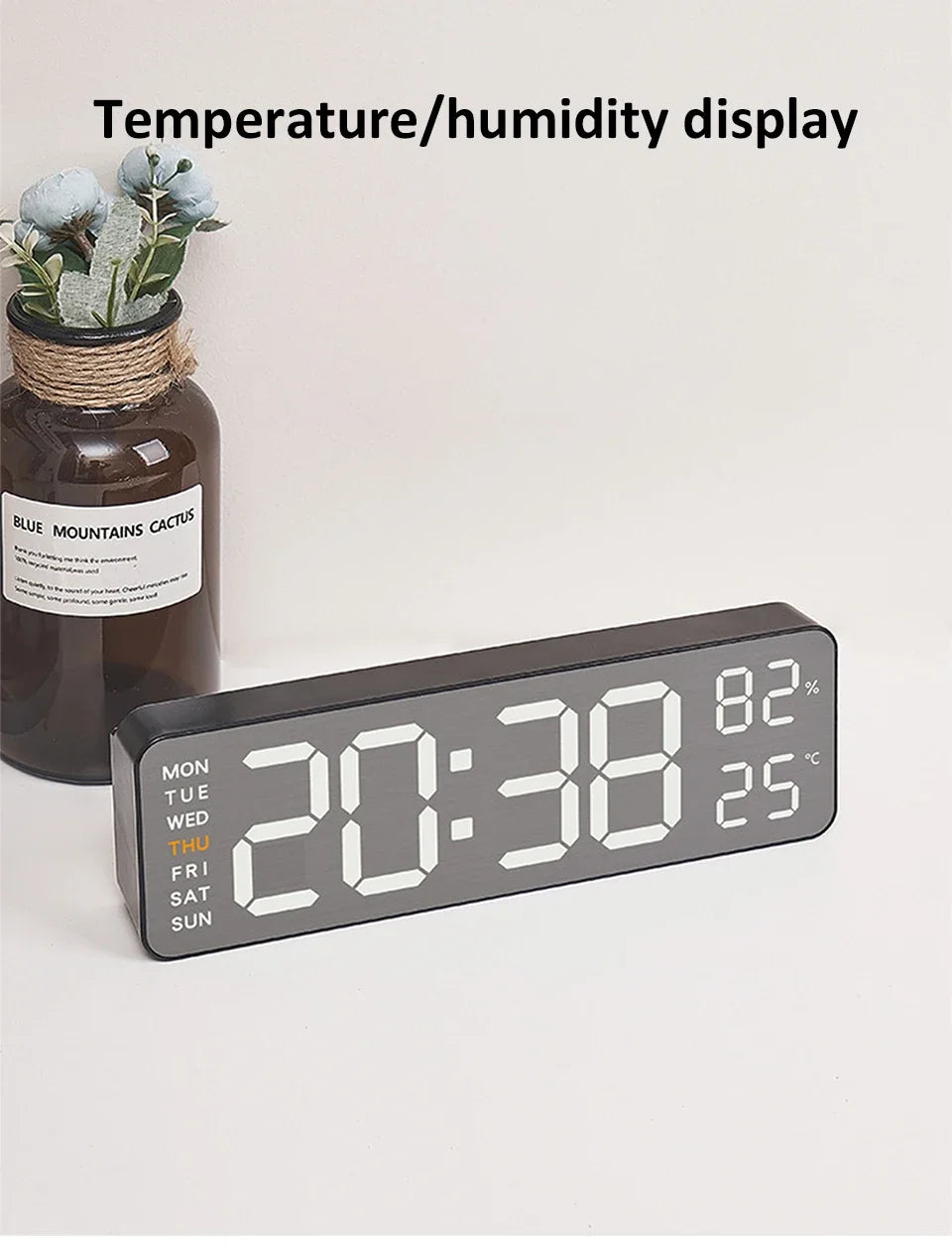 Mirror Brushed Finish Silent Wall Clock, Digital LED Display with Temperature Date Alarm, Modern Minimalist Decor for Bedroom