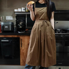 Long Lightweight Waterproof Apron with Pockets for Beauty Salon Nail Oil-proof Pleated Women's Kitchen Apron Anti-hair Pet Apron