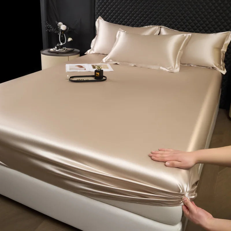 3 Pcs High End 100% Mulberry Silk Fitted Sheet Set with Pillowcase Luxury Solid Color Silk Bedsheet Soft Smooth Satin Bed Linen