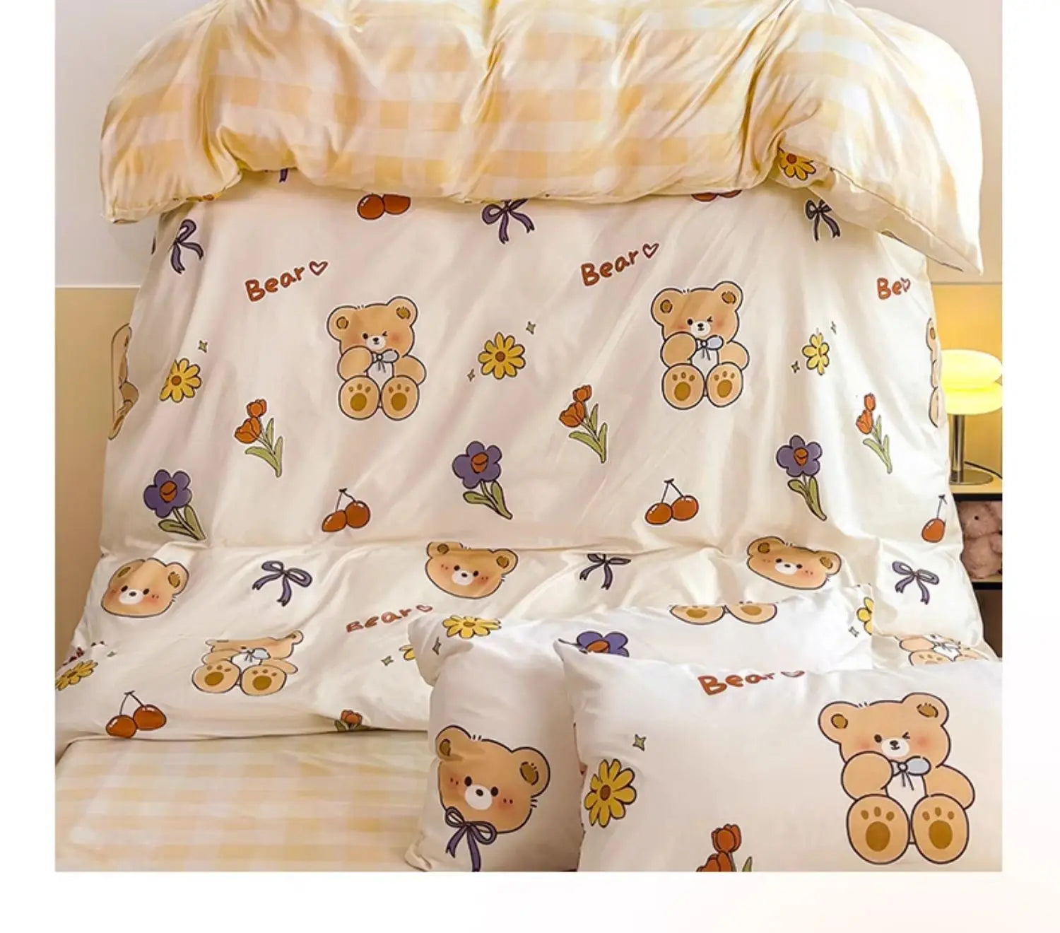 Washed Cotton Bedding Set Single Bed Three Piece Set Student Dormitory Pure Color Four Piece Set Bed Sheet Duvet Cover Quilt