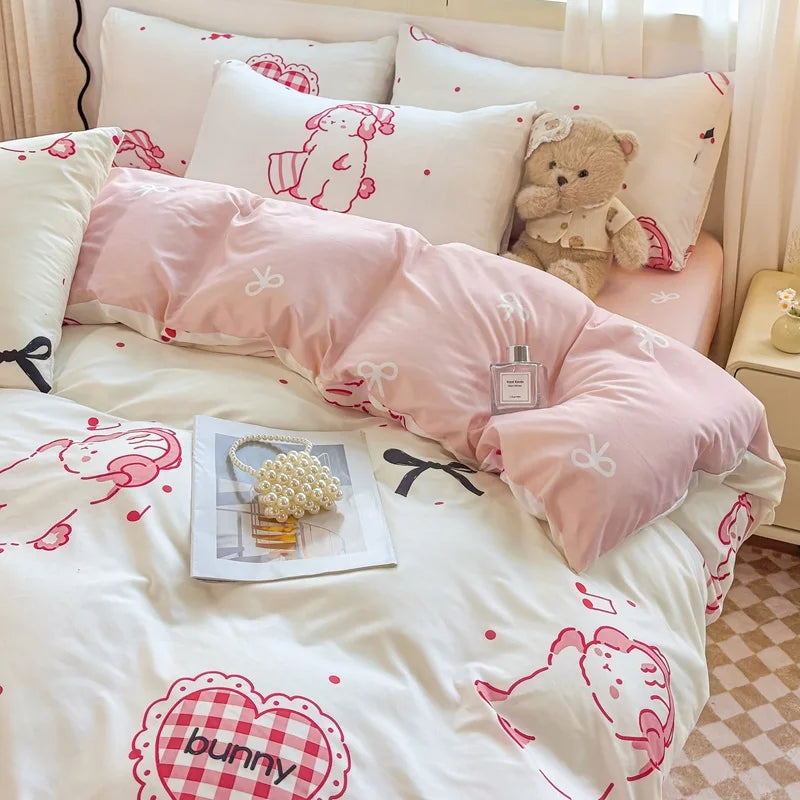 Washed Cotton Bedding Set Single Bed Three Piece Set Student Dormitory Pure Color Four Piece Set Bed Sheet Duvet Cover Quilt