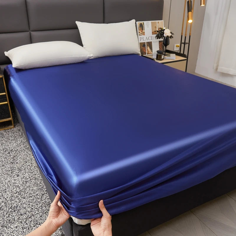 Waterproof Smooth Satin Fitted Sheet For Single Double Queen King Bed Silky Mattress Protector For Women Kids Family with Pet