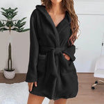 Autumn Winter Women Sexy Bath Robe Fluffy Plush Pyjamas Ladies Hooded Dressing Solid Color Gown Warm Bathrobe Female Loungewear