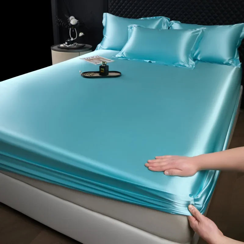 3 Pcs High End 100% Mulberry Silk Fitted Sheet Set with Pillowcase Luxury Solid Color Silk Bedsheet Soft Smooth Satin Bed Linen