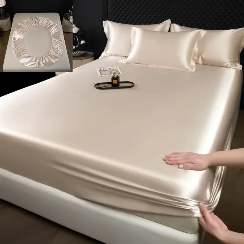 3 Pcs High End 100% Mulberry Silk Fitted Sheet Set with Pillowcase Luxury Solid Color Silk Bedsheet Soft Smooth Satin Bed Linen