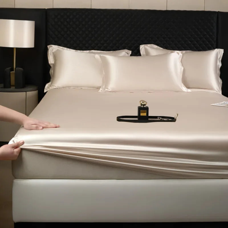 3 Pcs High End 100% Mulberry Silk Fitted Sheet Set with Pillowcase Luxury Solid Color Silk Bedsheet Soft Smooth Satin Bed Linen