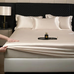 3 Pcs High End 100% Mulberry Silk Fitted Sheet Set with Pillowcase Luxury Solid Color Silk Bedsheet Soft Smooth Satin Bed Linen