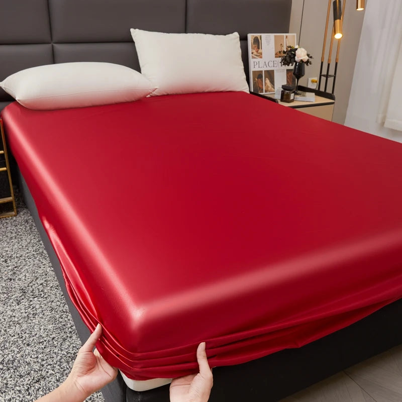 Waterproof Smooth Satin Fitted Sheet For Single Double Queen King Bed Silky Mattress Protector For Women Kids Family with Pet