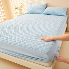 1pc Quilted Waterproof Fitted Sheet, Machine Washable Mattress Protector Single Double Bed Cover